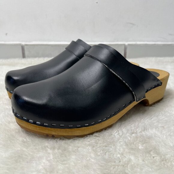 HOOF Women's Black Chloé Apache Leather Slip On Clog Round Toe Shoes Size 41 - Picture 1 of 10